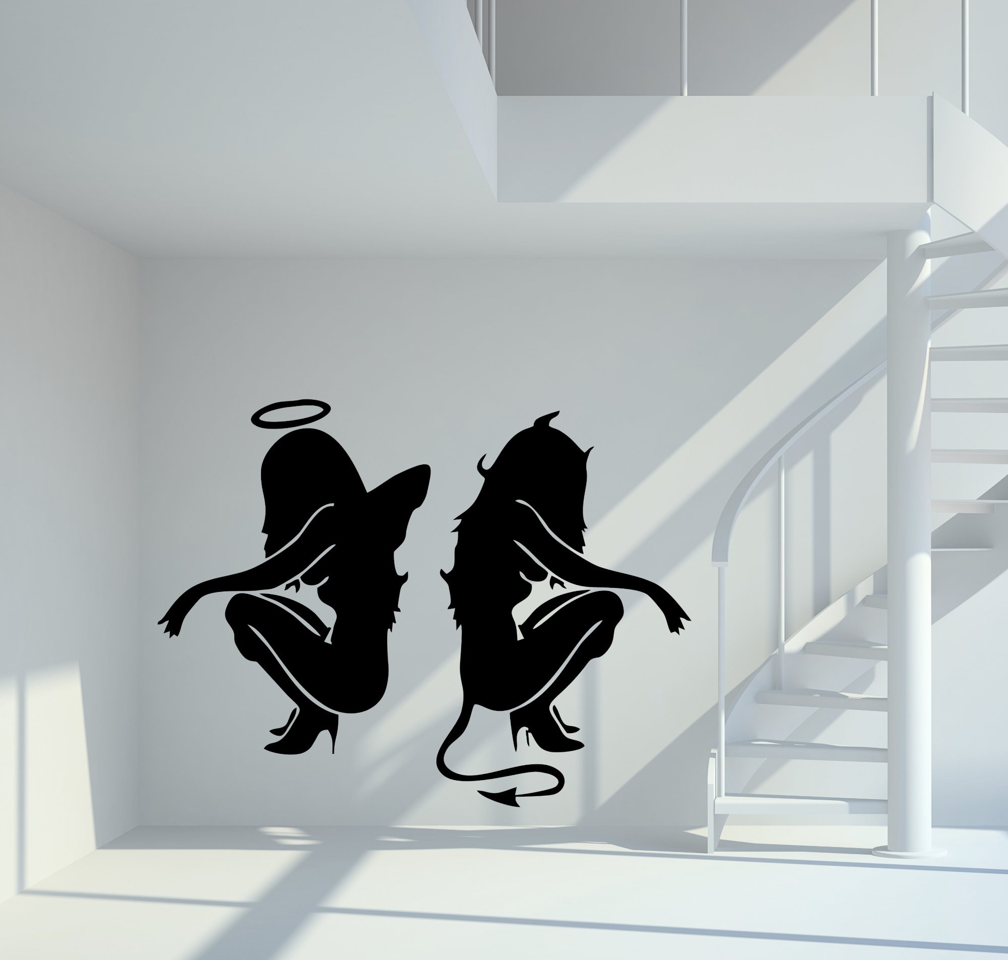 24016 Sexy Teufel und Engel hockend Wandtattoo